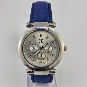 40MM Women's Watch Gray Dial Blue Faux Leather Bands New‎ Battery